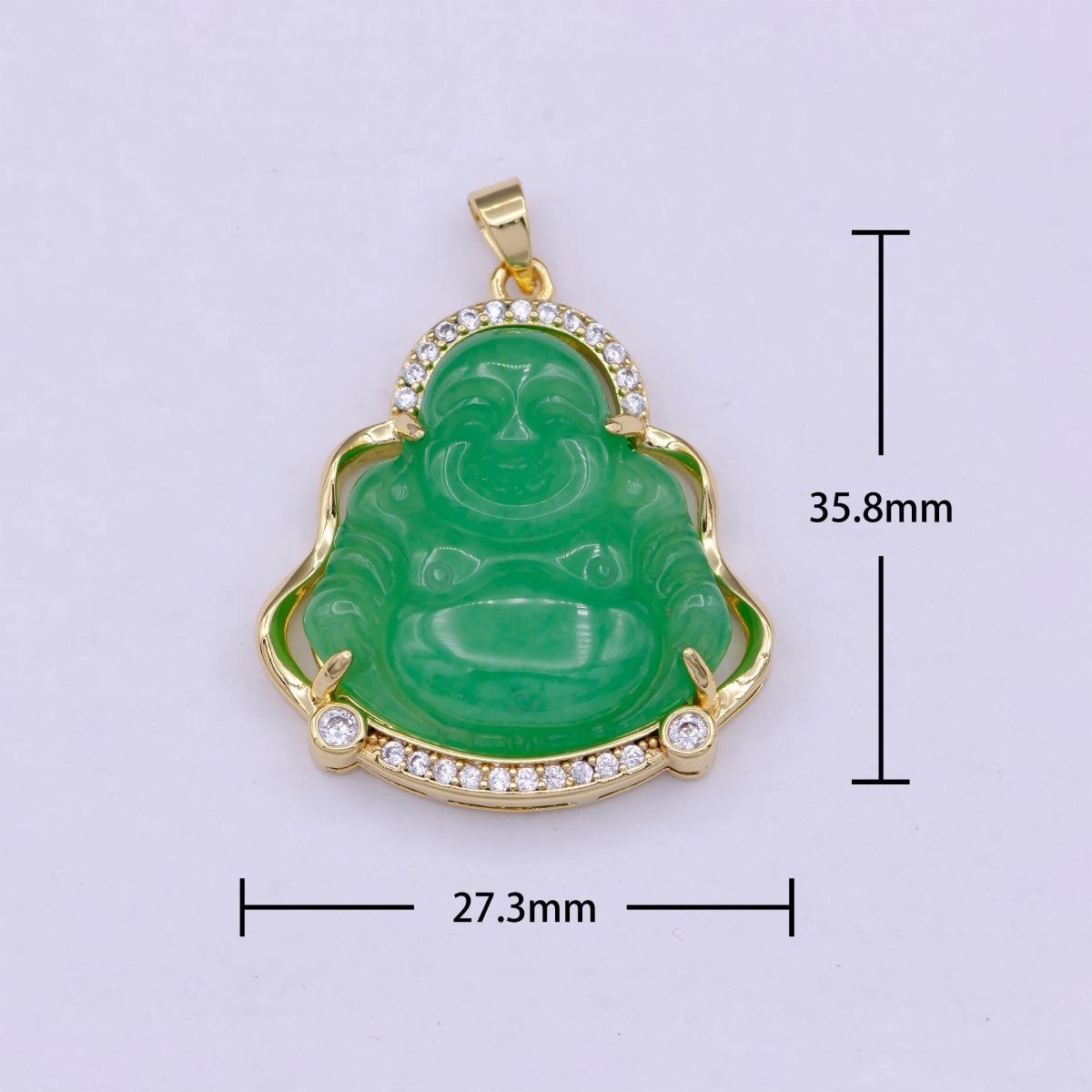 Gold Jade Buddha Pendant Micro Pave Bezel Natural Stone Laughing Buddha Jade Gold Filled Pendant, AH-211