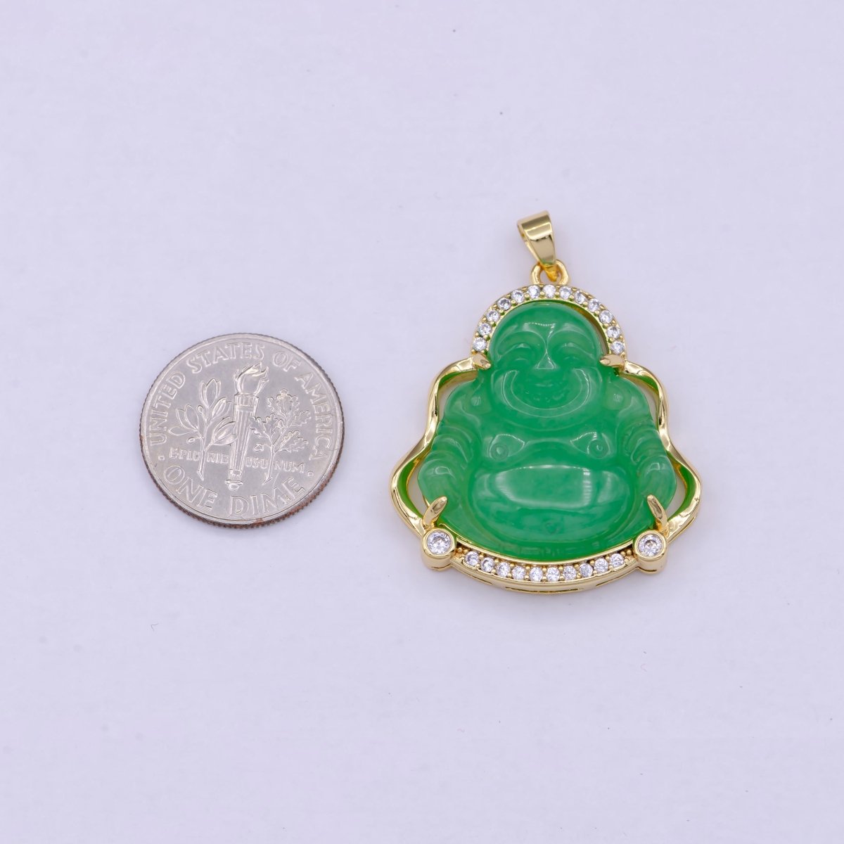 Gold Jade Buddha Pendant Micro Pave Bezel Natural Stone Laughing Buddha Jade Gold Filled Pendant, AH-211