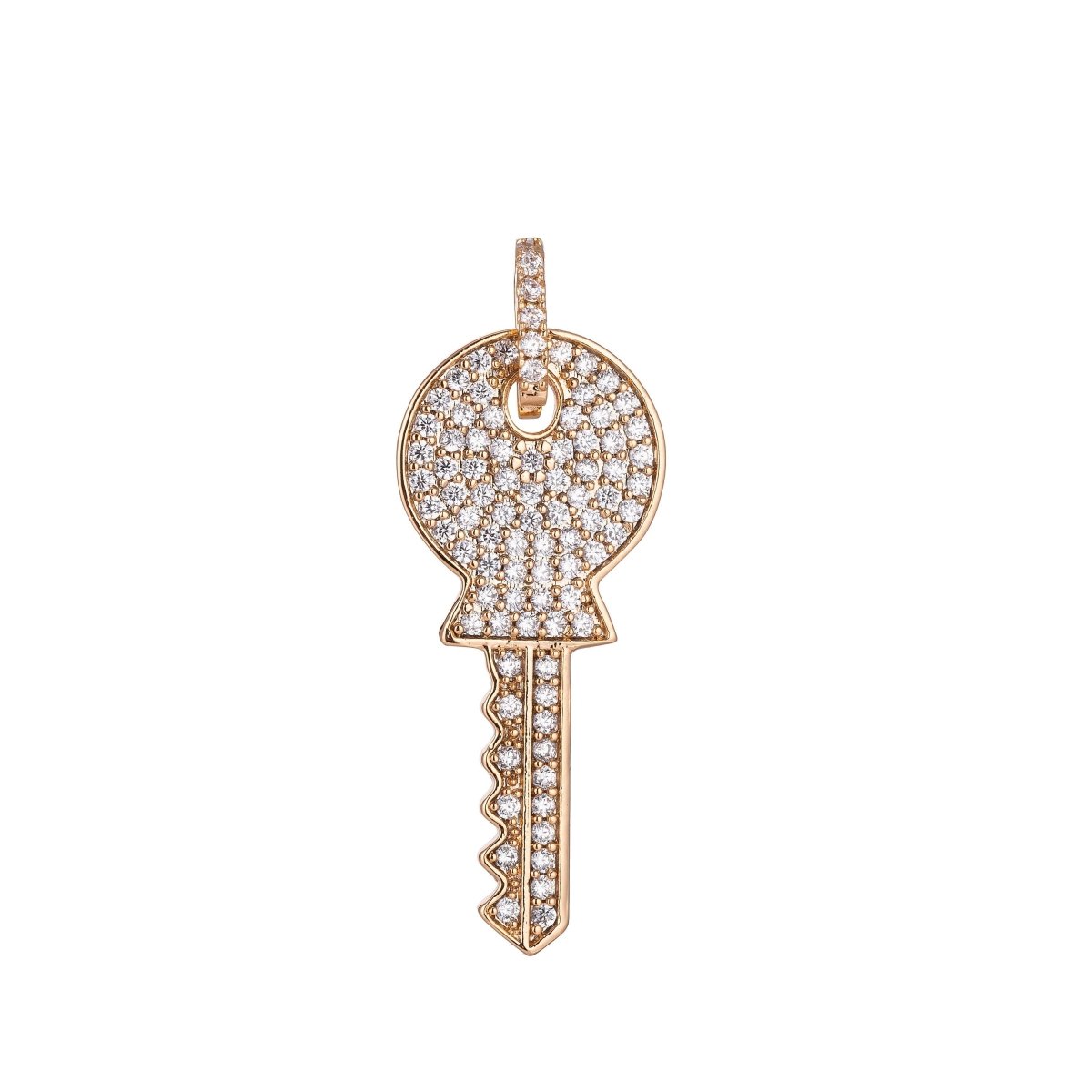 Gold Key Charm, Micro Pave CZ Charm, 18K Gold Filled Pendant Dainty Diamond Key Necklace Charm for Jewelry Making H-892
