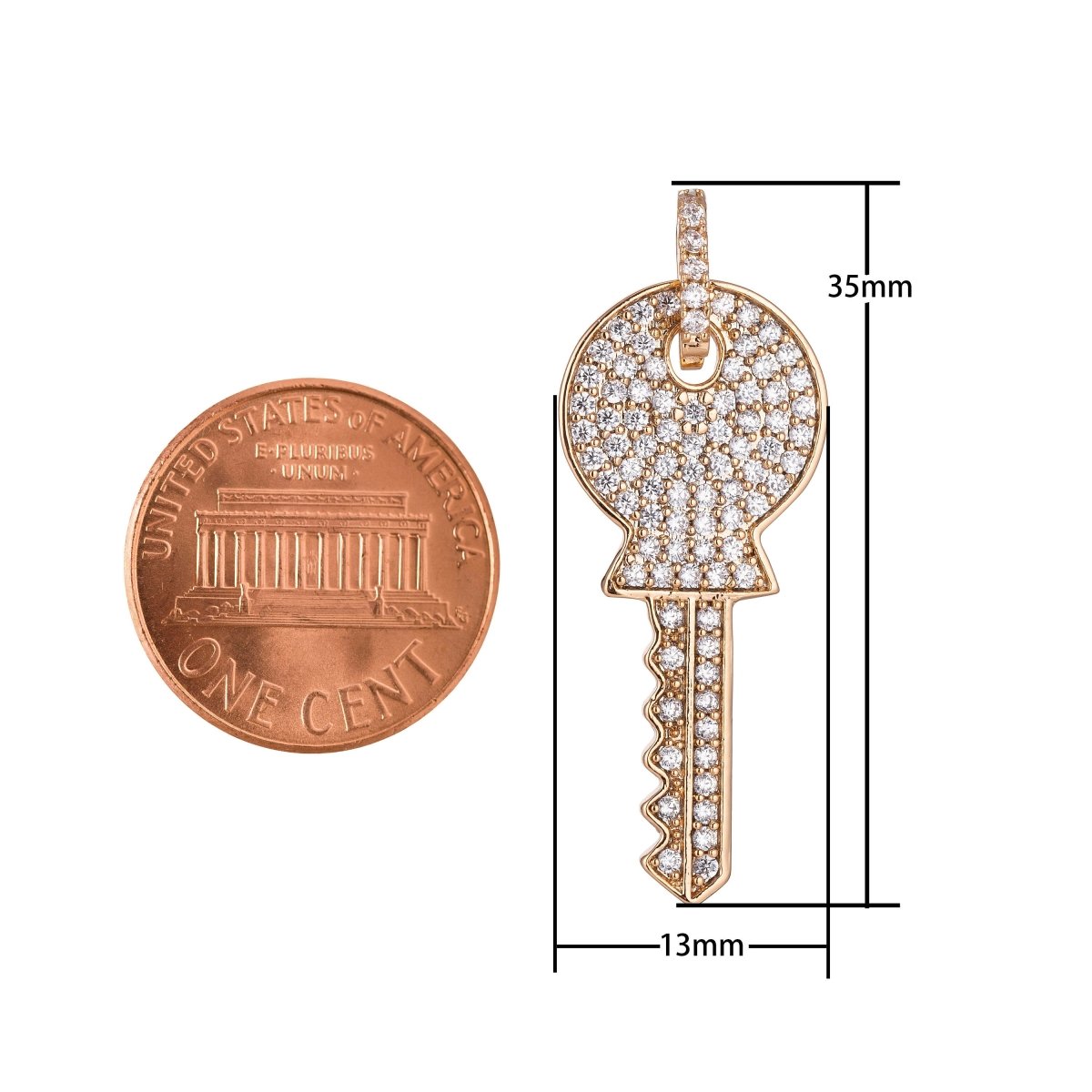 Gold Key Charm, Micro Pave CZ Charm, 18K Gold Filled Pendant Dainty Diamond Key Necklace Charm for Jewelry Making H-892