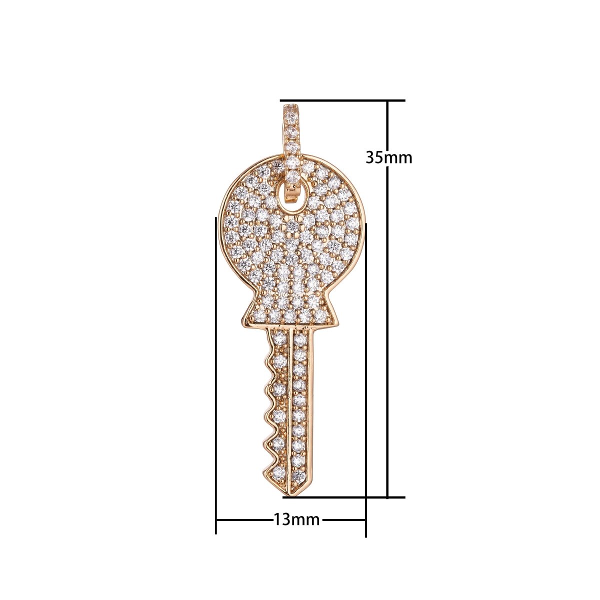 Gold Key Charm, Micro Pave CZ Charm, 18K Gold Filled Pendant Dainty Diamond Key Necklace Charm for Jewelry Making H-892