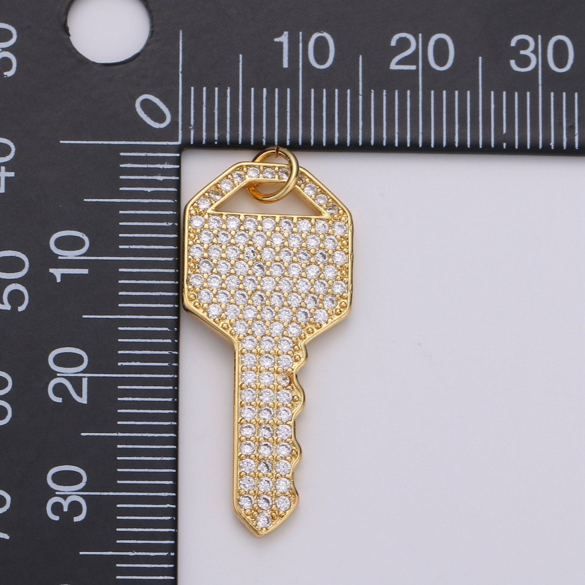 Gold Key CZ Micro Pave Charm Pendant, Key Charm, Key Pendant, Key Necklace, Charm Bracelet, Cubic Zirconia, Charm, 34x15mm D-340