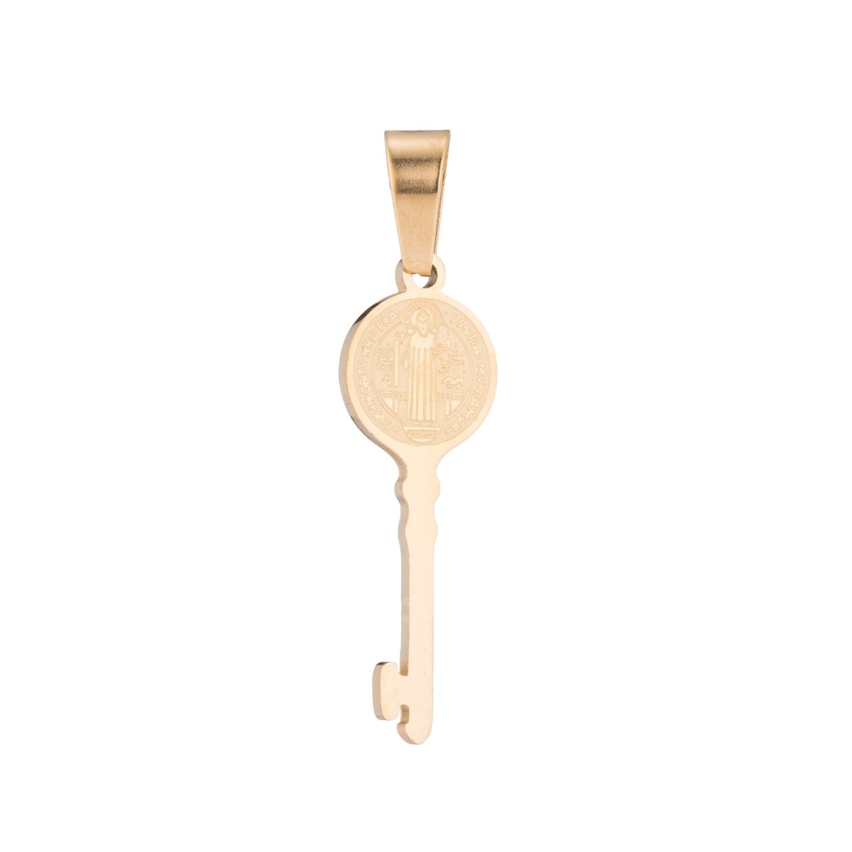 Gold Key, Saint Benedict, Divine Holy Pray Church Love Dangle Gift DIY Necklace Pendant Charm Bead Bails Findings for Jewelry Making J-435