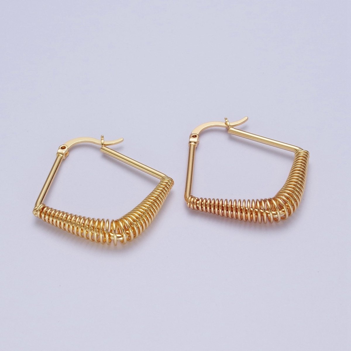 Gold Kite-Geometric Spiral Cord Coil Latch Hoop Earrings | AE541