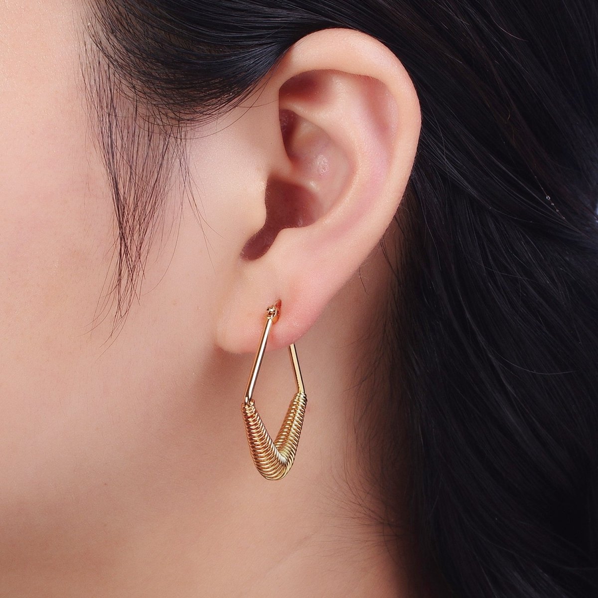 Gold Kite-Geometric Spiral Cord Coil Latch Hoop Earrings | AE541