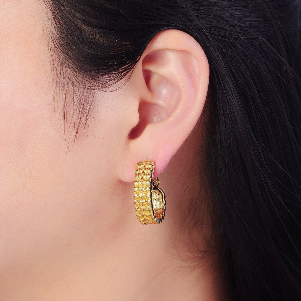 Gold Large Braided Minimal Hoop Earrings- Gold Braided Minimal Bohemian Earrings T-414
