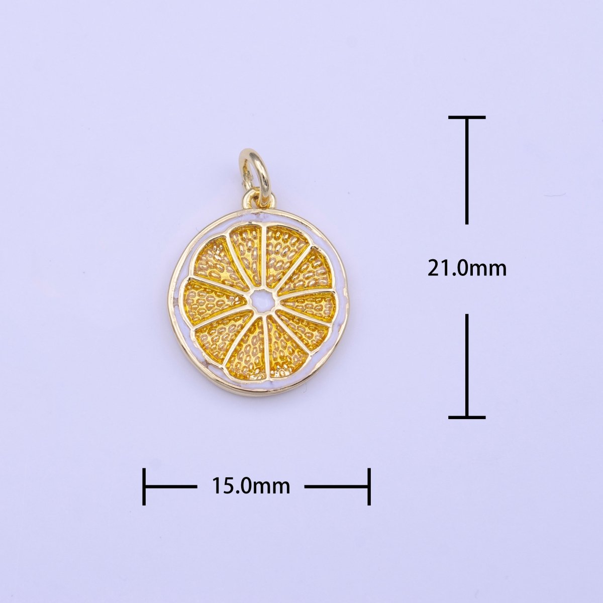 Gold Lemon Fruit White Yellow Enamel Round Charm | C-694