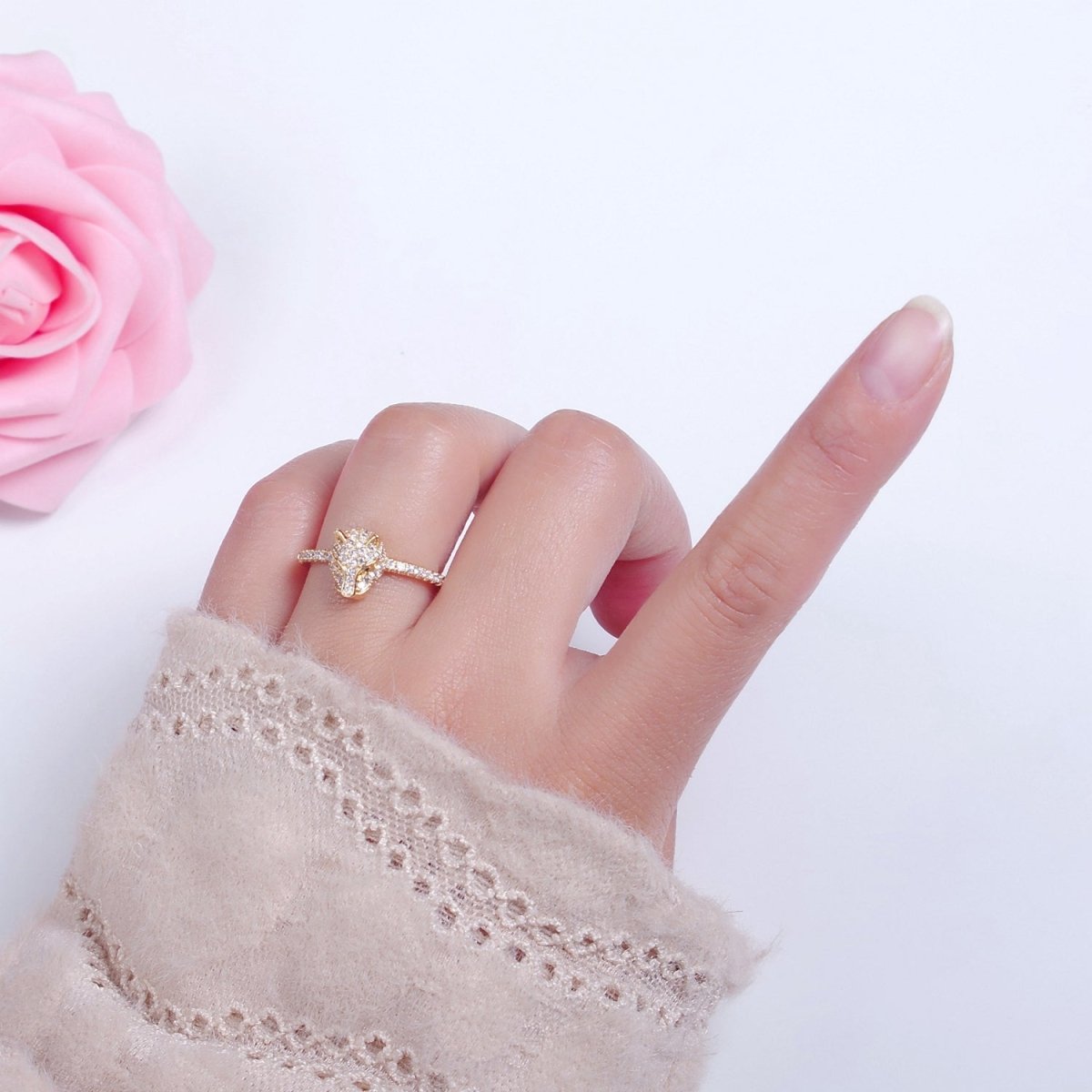 Gold Leopard Ring, Danity Panther Ring, Cat, Cheetah Ring Animal Jewelry O-2145