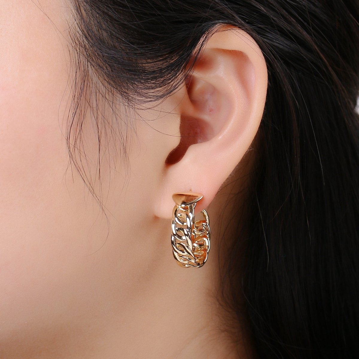 Gold Link Chain Hoop Earrings • Bold Gold Hoop Earrings • Chunky Earrings • Statement Hoops • 18k Gold Filled Hoops Earring gift for her Q-458