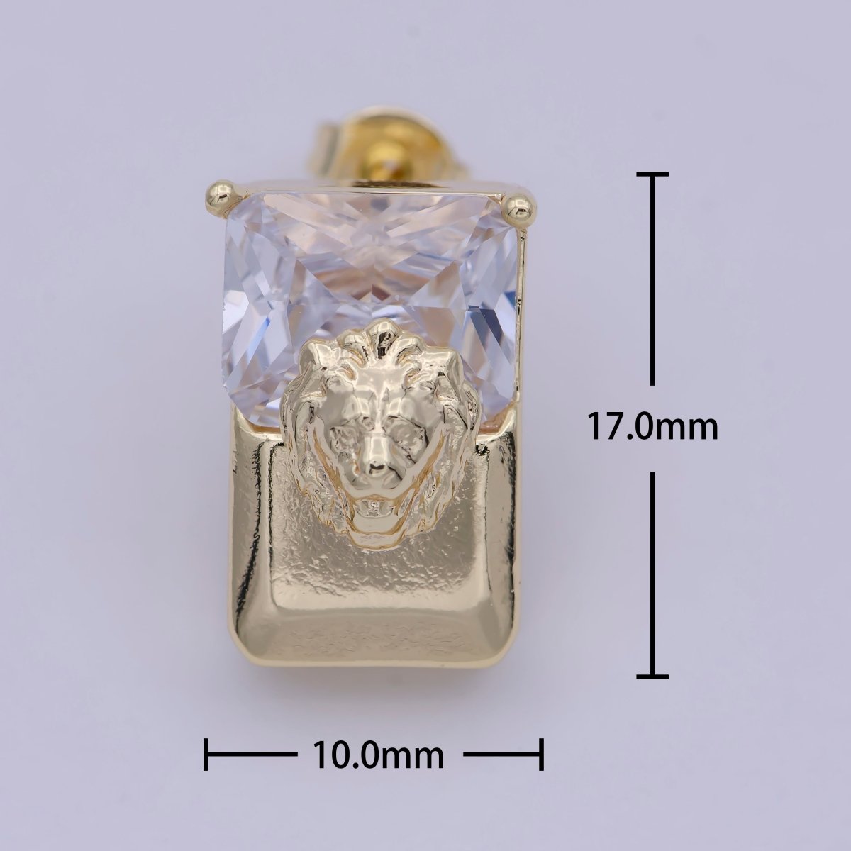 Gold Lion Head Stud Earrings Gold Filled Lion Head Stud CZ Post Piercing, Womens Hiphop Streetwear Jewelry | T-334