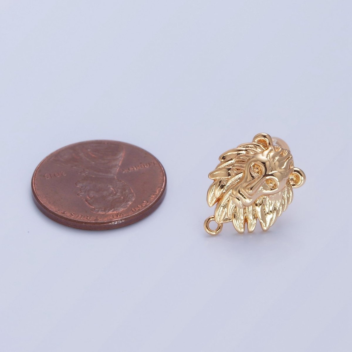 Gold Lion Stud Earrings with Open Link Loop, Jungle Forest Animal Themed Jewelry Component For Earrings Making L-769