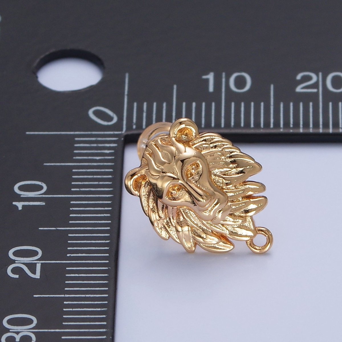 Gold Lion Stud Earrings with Open Link Loop, Jungle Forest Animal Themed Jewelry Component For Earrings Making L-769
