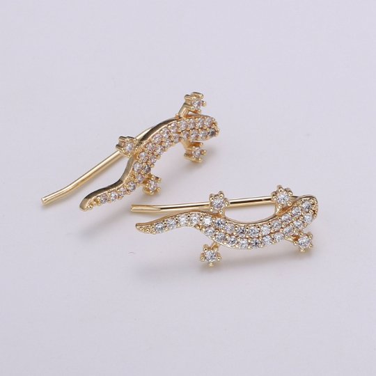 Gold Lizard Ear Climbers- Animal Earrings, Gold Ear Crawlers, Ear Climbers, Micro Pave Earrings, Gecko Ear Crawler Earrings P-006