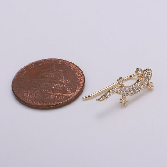 Gold Lizard Ear Climbers- Animal Earrings, Gold Ear Crawlers, Ear Climbers, Micro Pave Earrings, Gecko Ear Crawler Earrings P-006