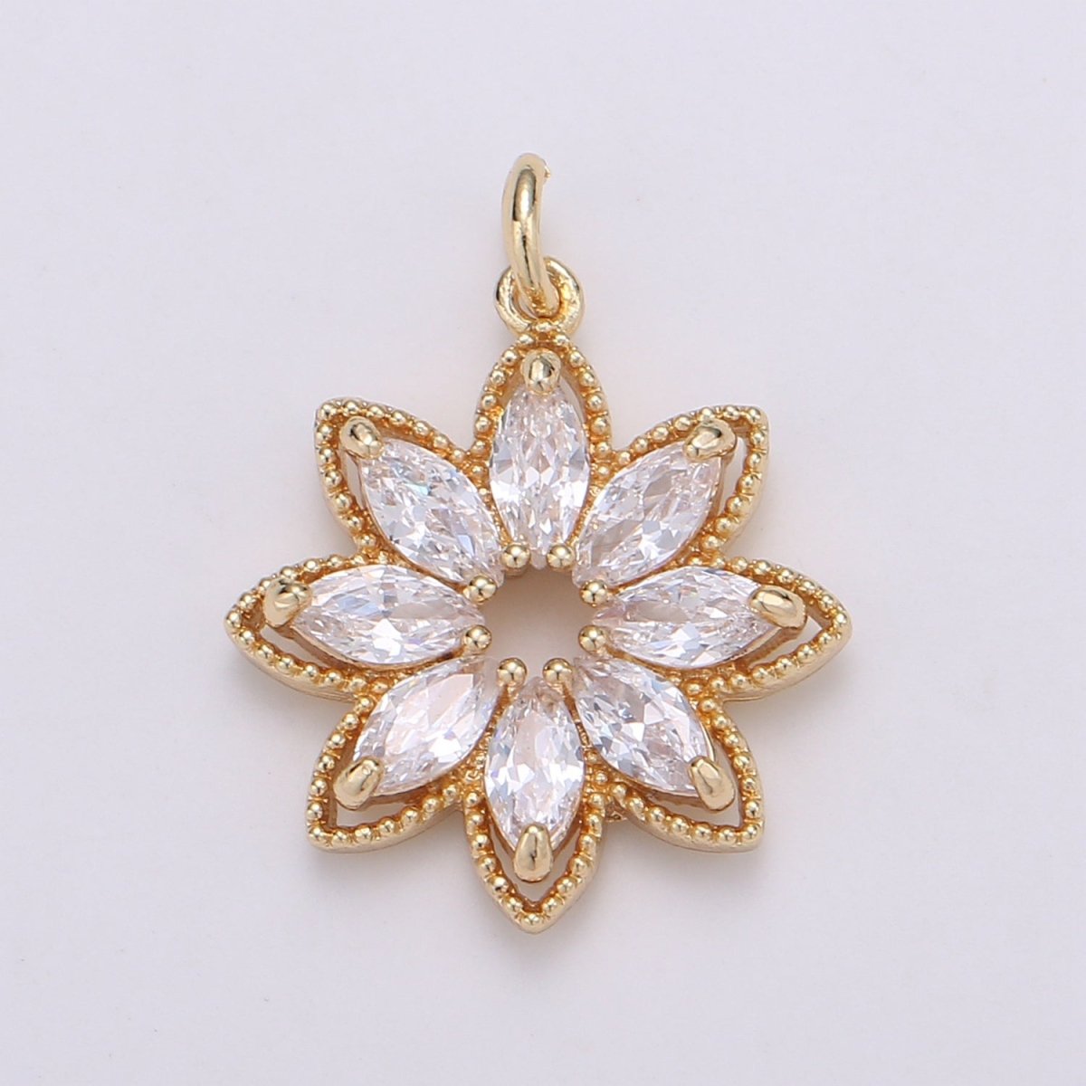 Gold Lotus Flower, Yoga Yogi Lover, Enlightenment, Chakra, Cubic Zirconia Necklace Pendant Charm Bead Bails Findings for Jewelry Making D-853