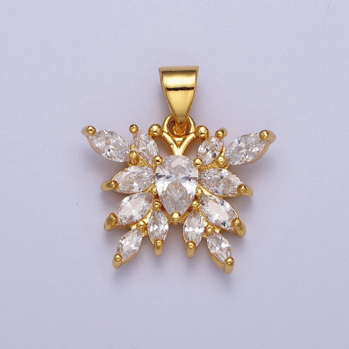 Gold Mariposa Butterfly Marquise Cubic Zirconia Pendant For Nature Jewelry Making | X-682