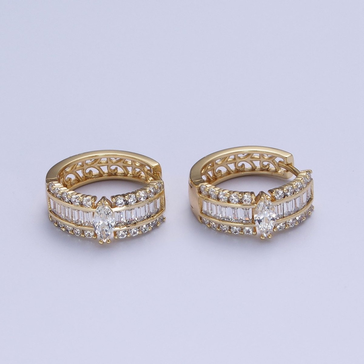 Gold Marquise Hoops Medium Huggie CZ Diamond Earrings • Dainty Hoops for your Earring AD-071