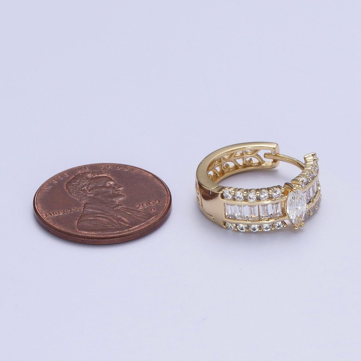 Gold Marquise Hoops Medium Huggie CZ Diamond Earrings • Dainty Hoops for your Earring AD-071