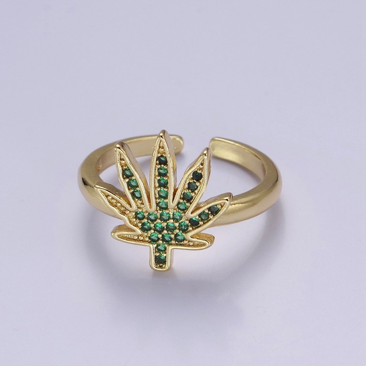 Gold Mary Jane Ring Green Weed Ring Open Adjustable Ring O-2159