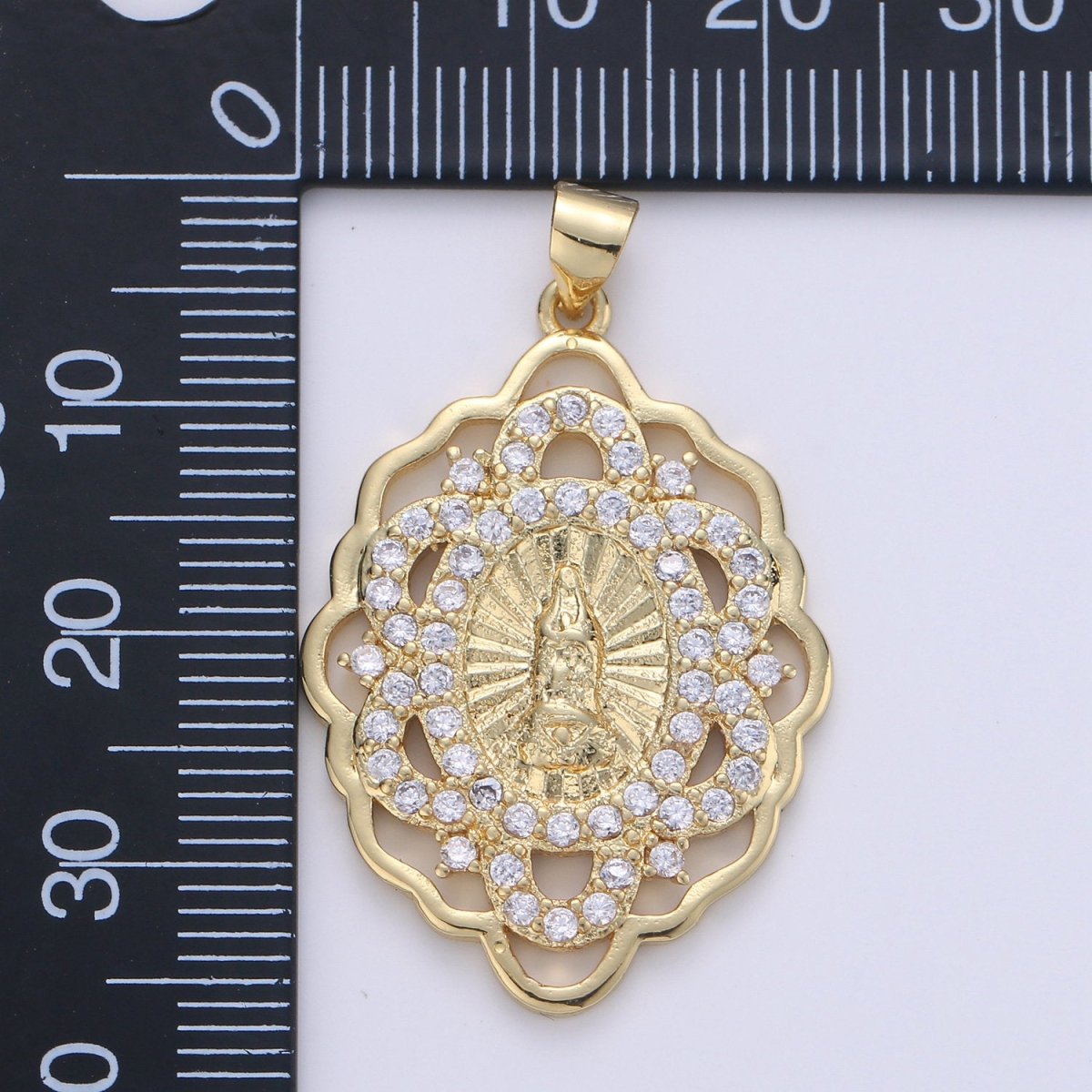 Gold Medallion Virgin Mary Pendant Sun Burst Pendant Round Coin Pendant in 24K Gold Filled Religious Jewelry Charm Pendant for Necklace I-640