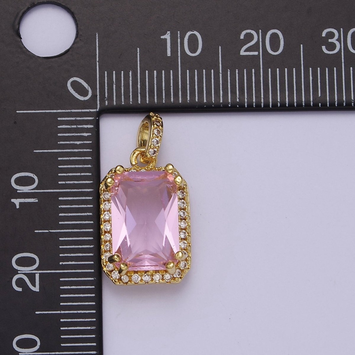 Gold Micro Pave Baby Pink Baguette Cubic Zirconia Pendant For Jewelry Necklace Making J-530