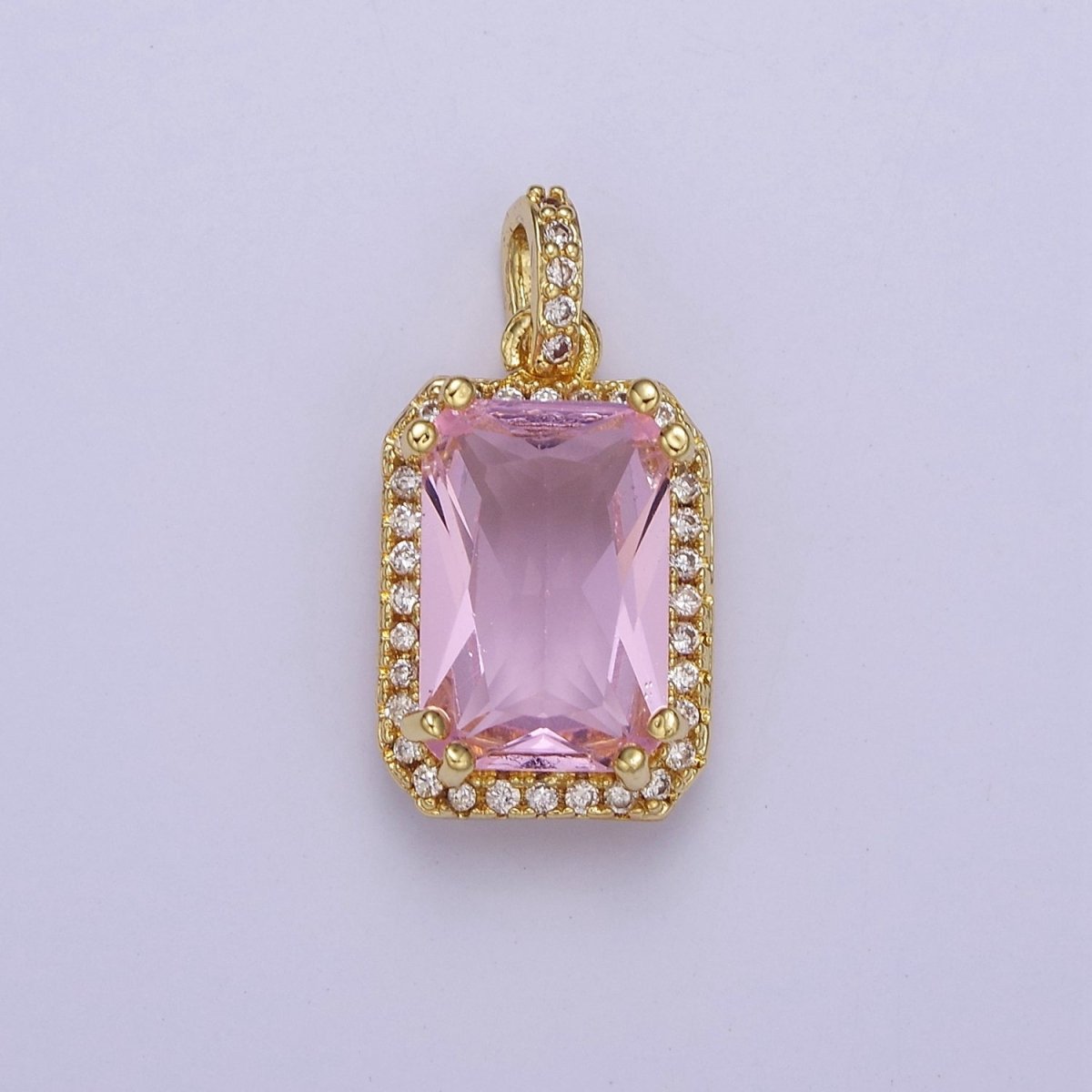 Gold Micro Pave Baby Pink Baguette Cubic Zirconia Pendant For Jewelry Necklace Making J-530