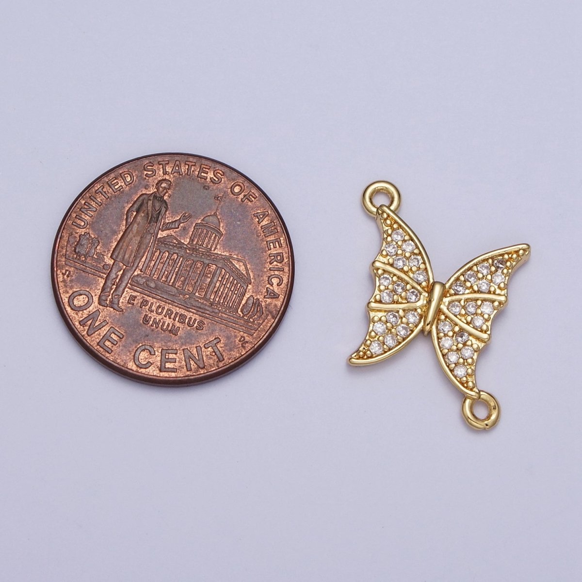 Gold Micro Pave Cubic Zirconia Garden Mariposa Butterfly Charm Connector For Jewelry Making G-533