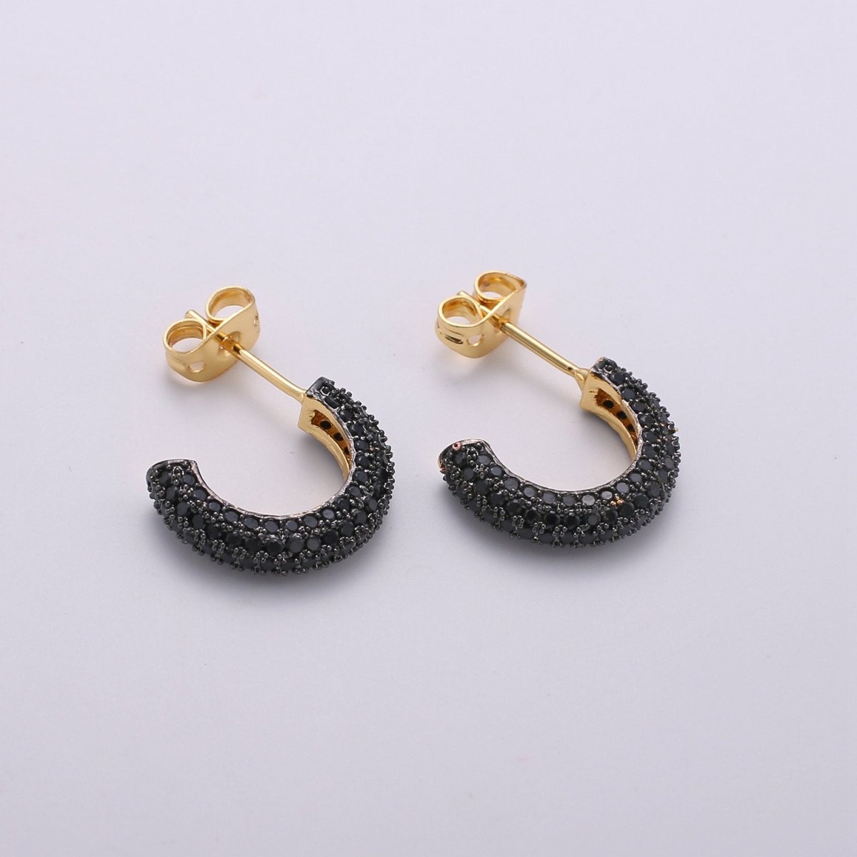 Gold Micro Pave Hoop Earrings Gold Chunky Earrings, CZ Color Hoop Earrings, Modern Style, Gold Minimalist Earrings Q-271 - Q-276