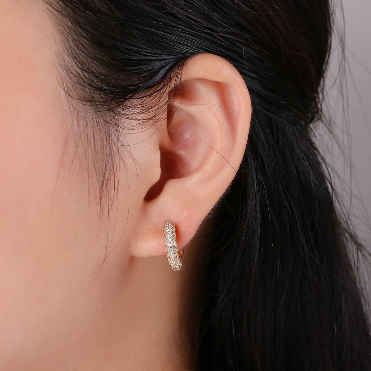 Gold Micro Pave Hoop Earrings Gold Chunky Earrings, CZ Color Hoop Earrings, Modern Style, Gold Minimalist Earrings Q-271 - Q-276
