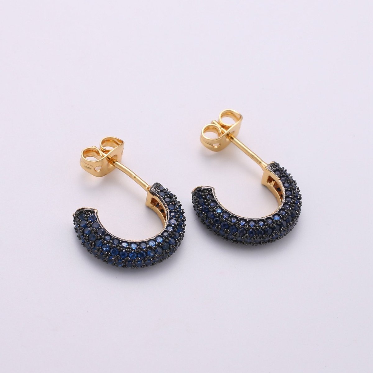 Gold Micro Pave Hoop Earrings Gold Chunky Earrings, CZ Color Hoop Earrings, Modern Style, Gold Minimalist Earrings Q-271 - Q-276