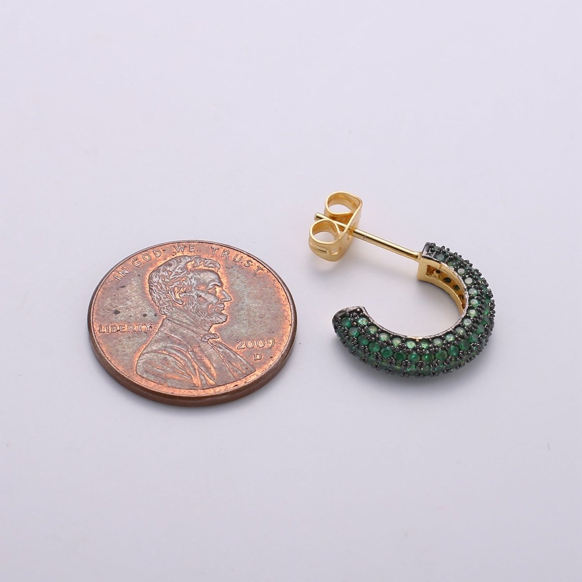 Gold Micro Pave Hoop Earrings Gold Chunky Earrings, CZ Color Hoop Earrings, Modern Style, Gold Minimalist Earrings Q-271 - Q-276