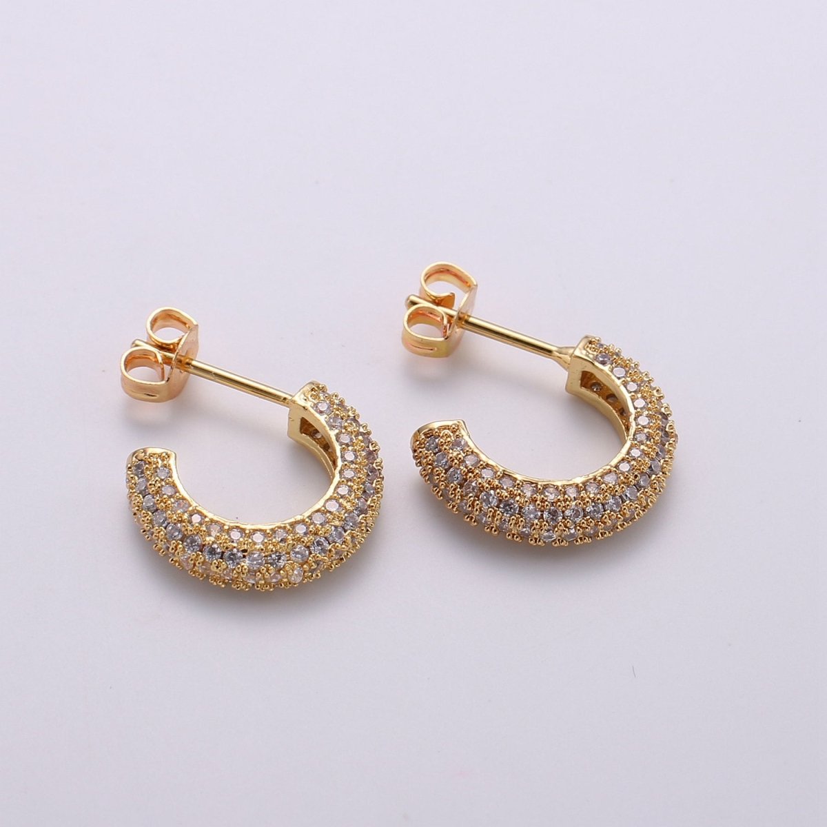 Gold Micro Pave Hoop Earrings Gold Chunky Earrings, CZ Color Hoop Earrings, Modern Style, Gold Minimalist Earrings Q-271 - Q-276