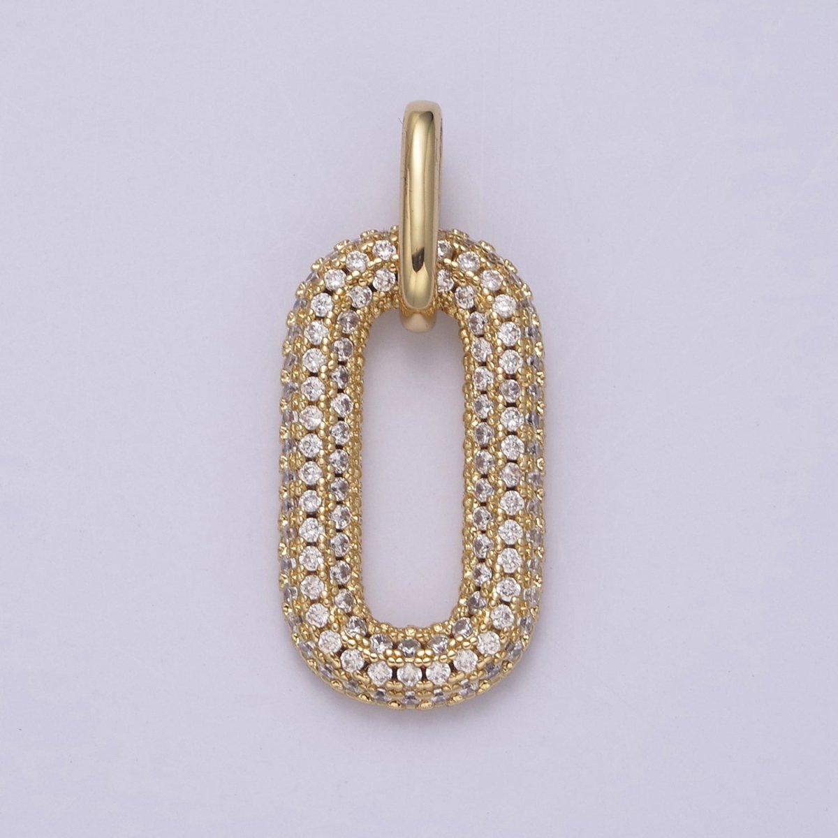 Gold Micro Pave Oval Paper Clip Link Charm Pendant for Necklace N-543