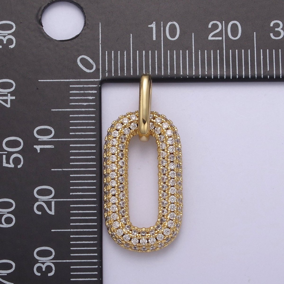 Gold Micro Pave Oval Paper Clip Link Charm Pendant for Necklace N-543