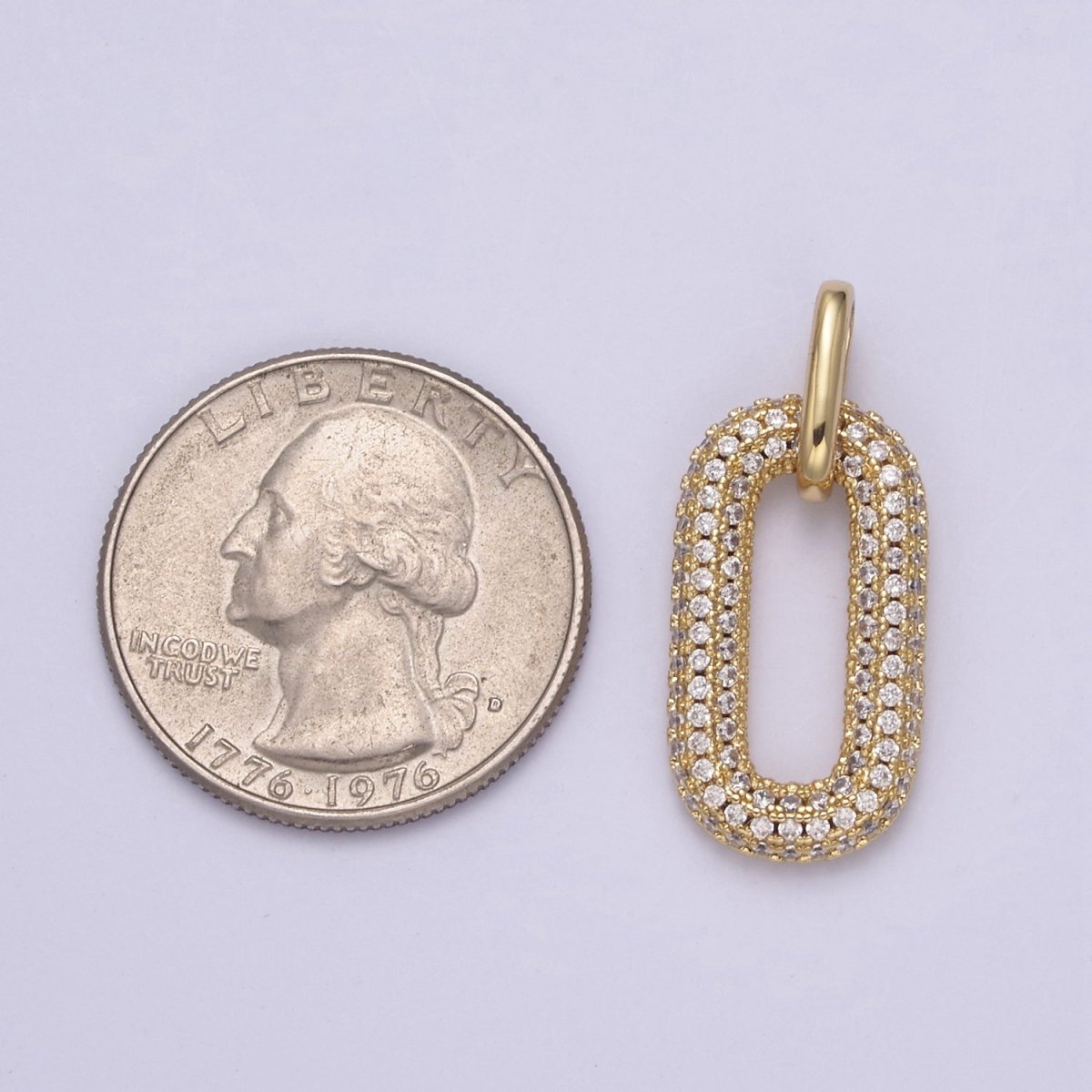 Gold Micro Pave Oval Paper Clip Link Charm Pendant for Necklace N-543