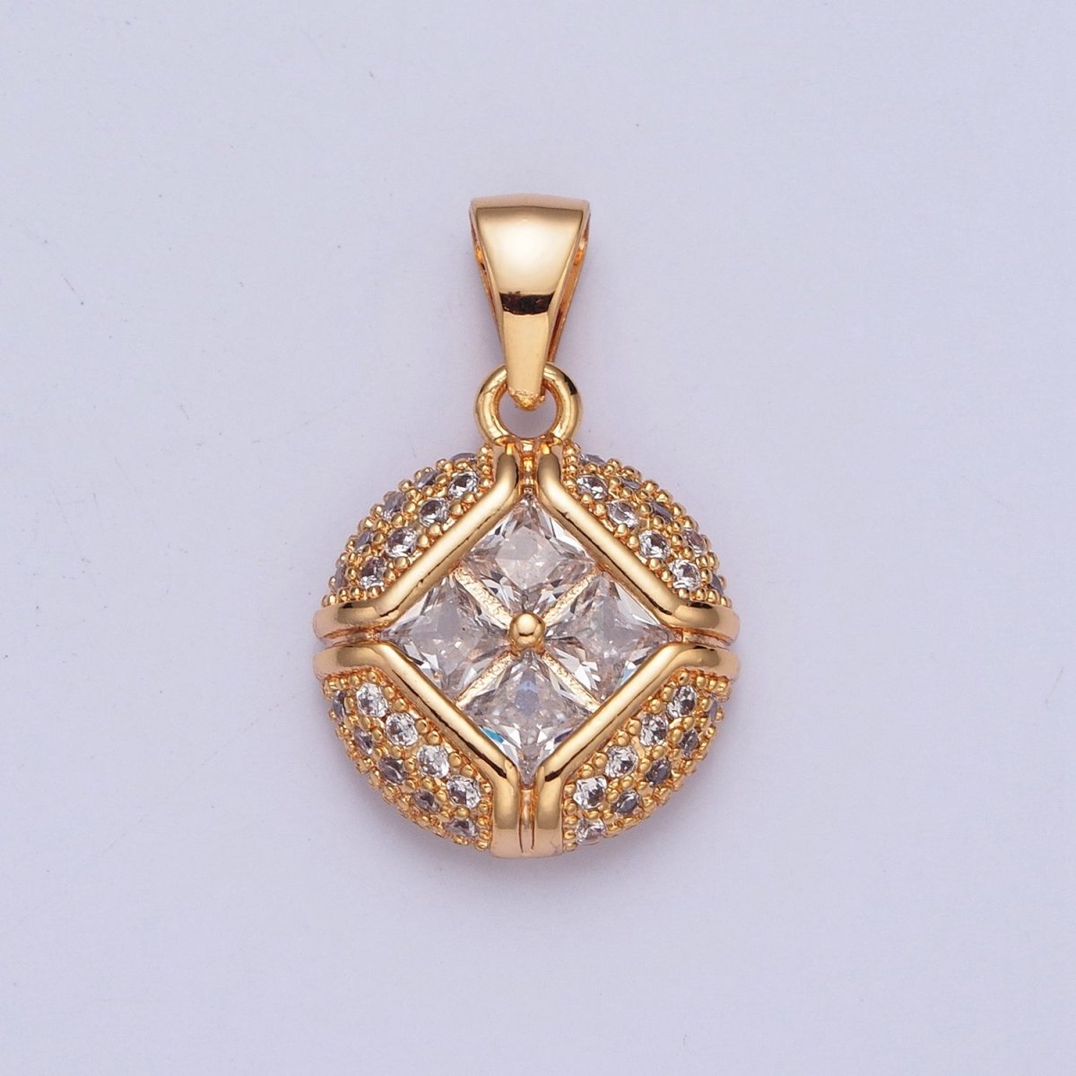 Gold Micro Pave Round Rhombus Cubic Zirconia CZ Pendant For jewelry Make X-374