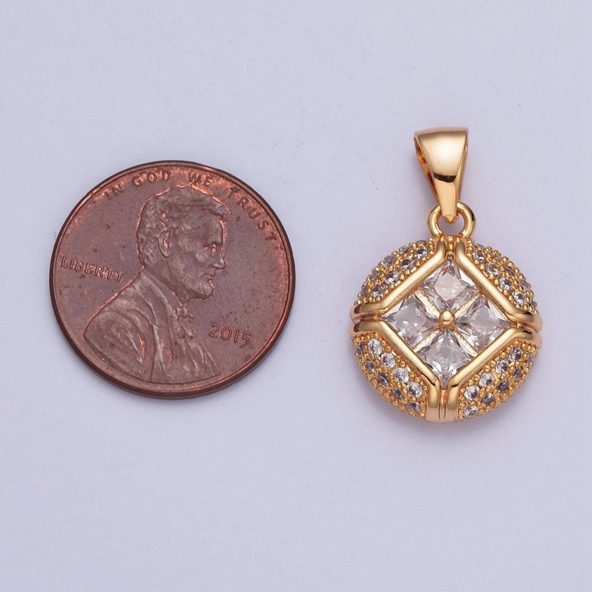 Gold Micro Pave Round Rhombus Cubic Zirconia CZ Pendant For jewelry Make X-374