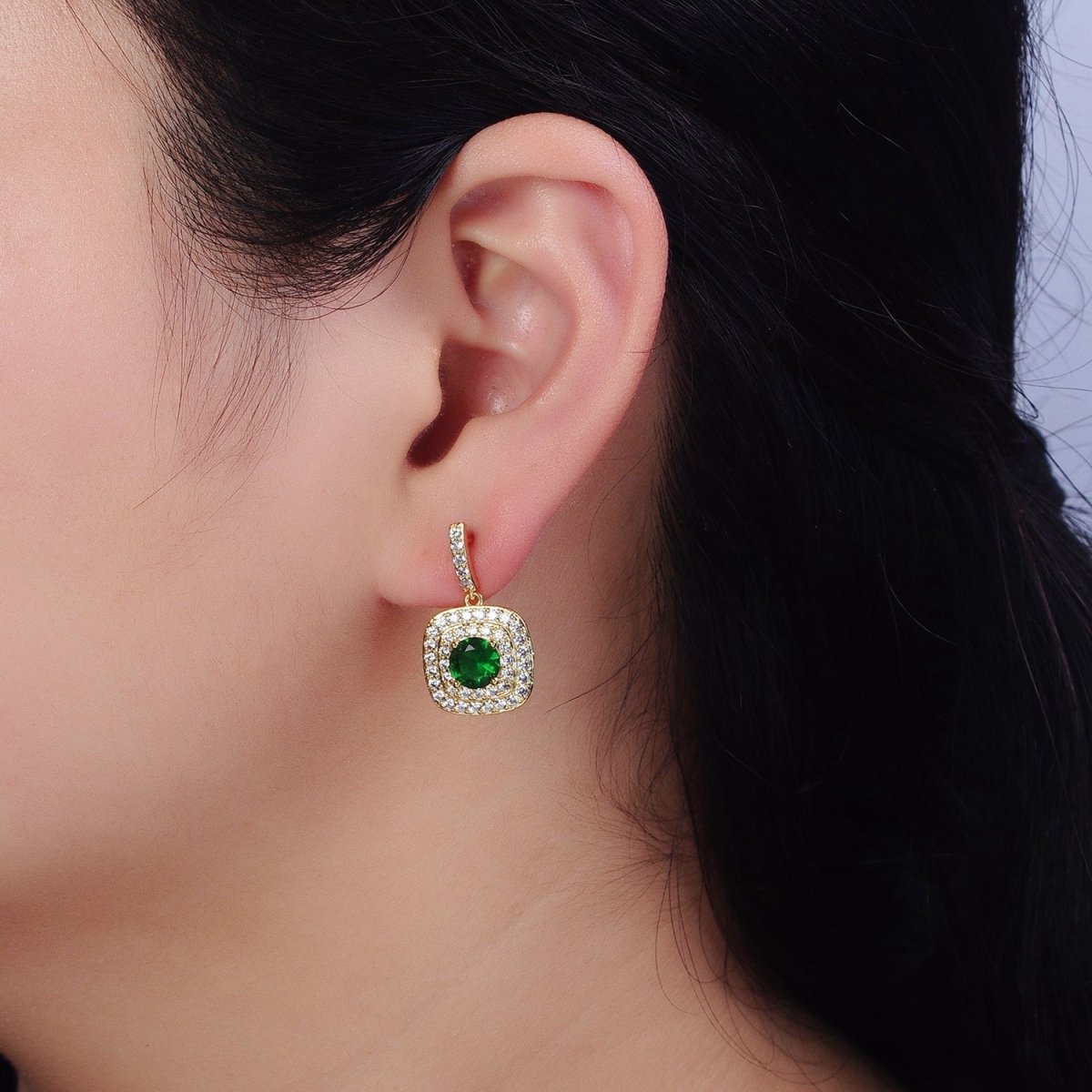 Gold Micro Pave Square Cocktail Earrings Multi Color CZ Statement Party Earrings Dangle Designer Earrings