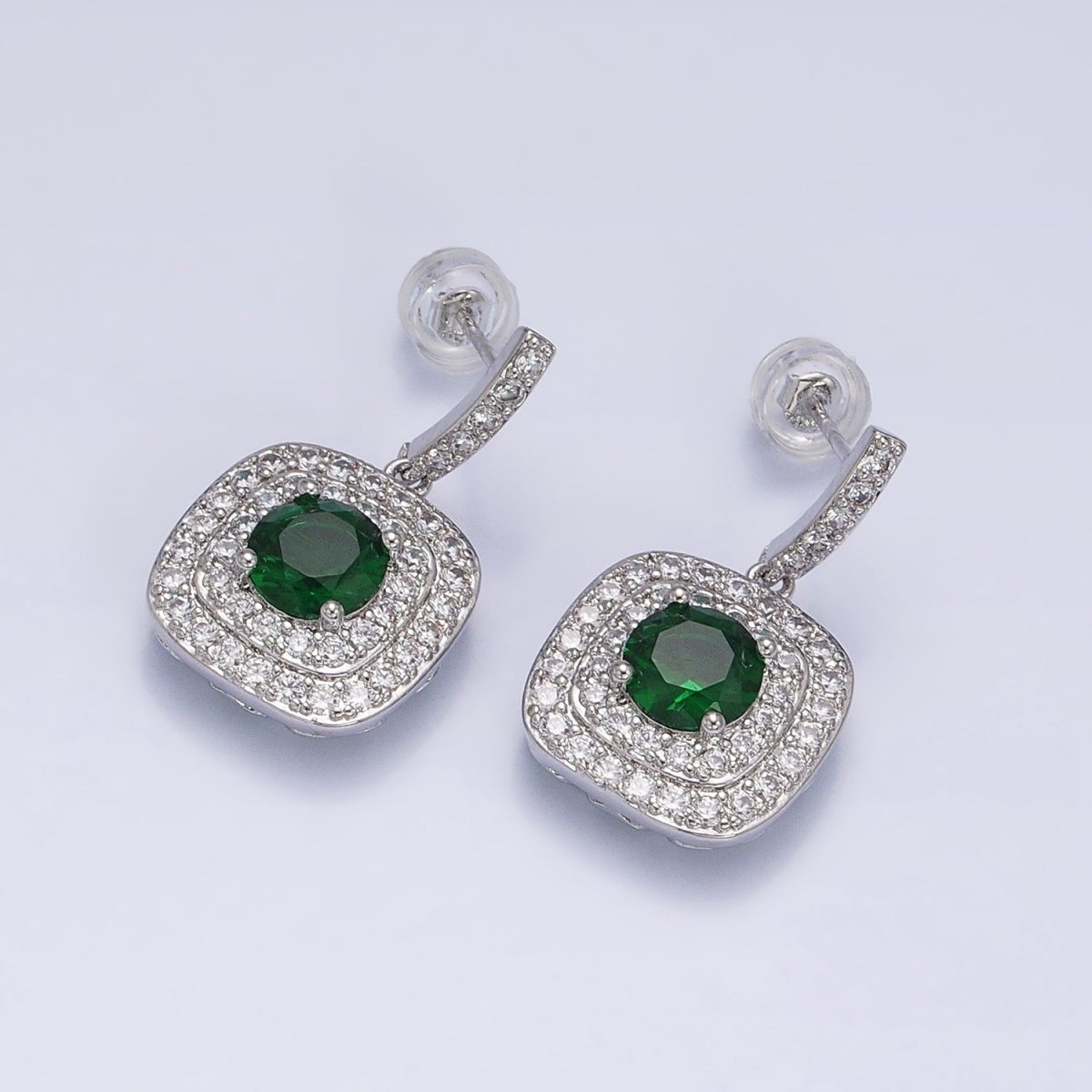 Gold Micro Pave Square Cocktail Earrings Multi Color CZ Statement Party Earrings Dangle Designer Earrings