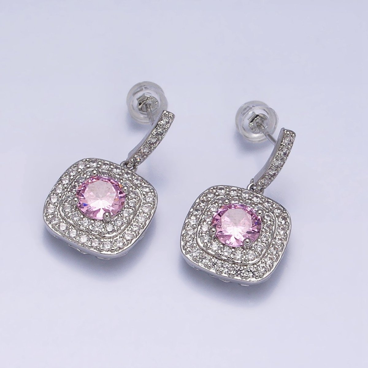 Gold Micro Pave Square Cocktail Earrings Multi Color CZ Statement Party Earrings Dangle Designer Earrings