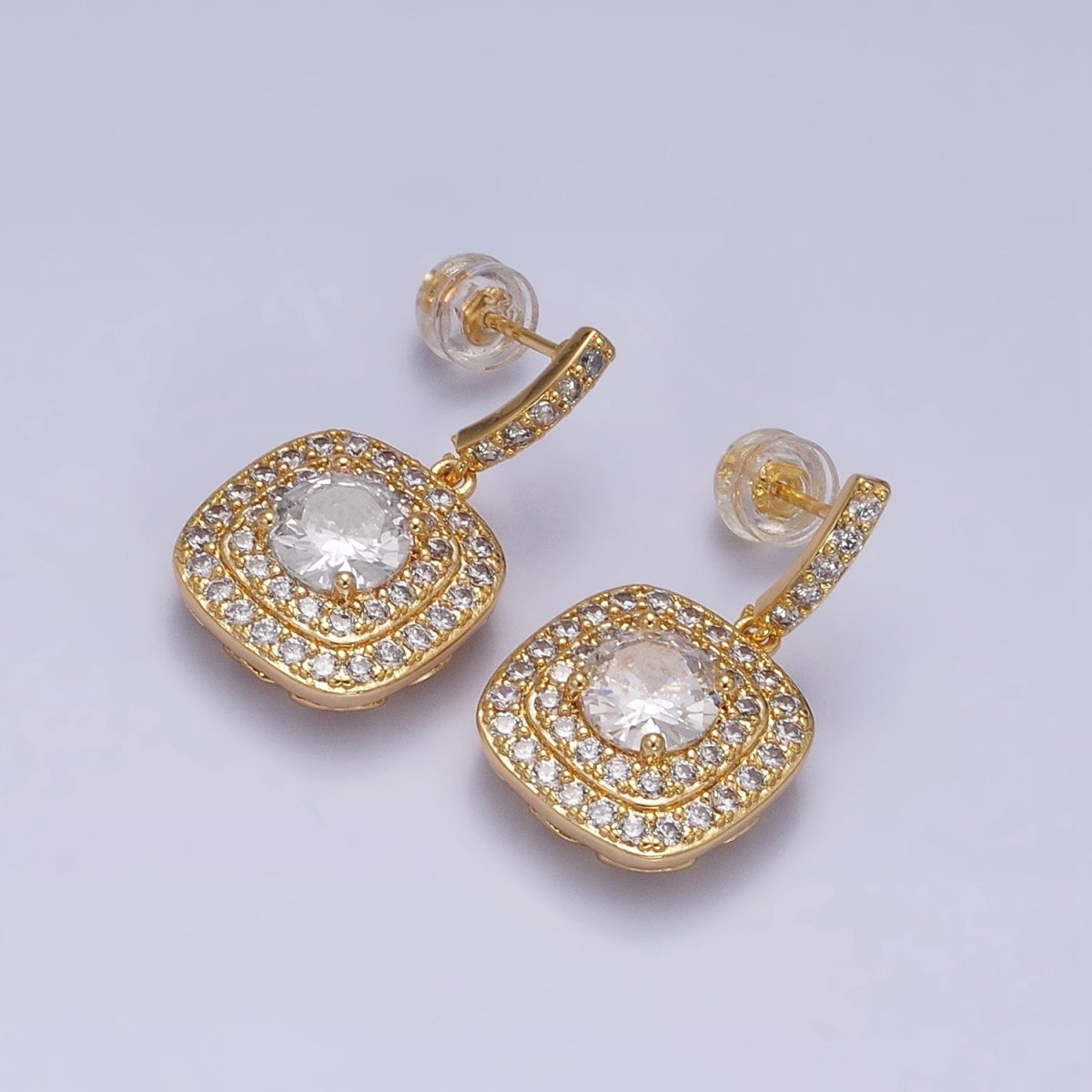 Gold Micro Pave Square Cocktail Earrings Multi Color CZ Statement Party Earrings Dangle Designer Earrings