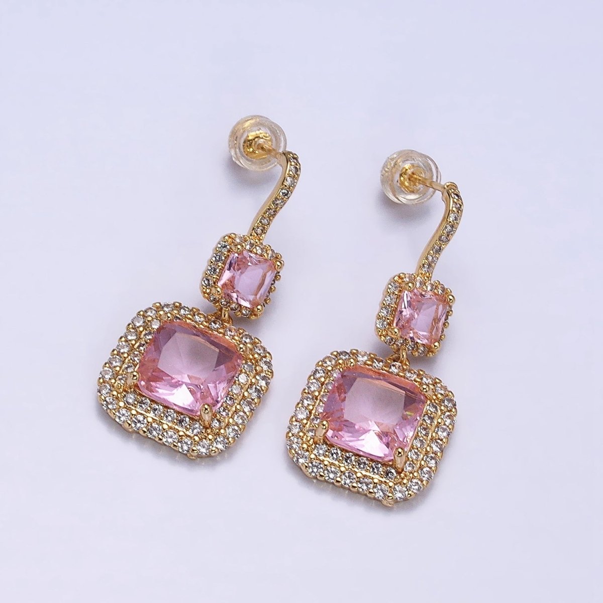 Gold Micro Pave Square Cocktail Earrings Multi Color CZ Statement Party Earrings Dangle Designer Earrings AD1504 - AD1515