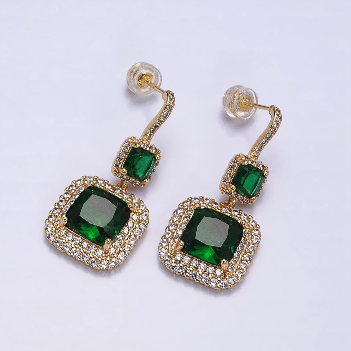 Gold Micro Pave Square Cocktail Earrings Multi Color CZ Statement Party Earrings Dangle Designer Earrings AD1504 - AD1515