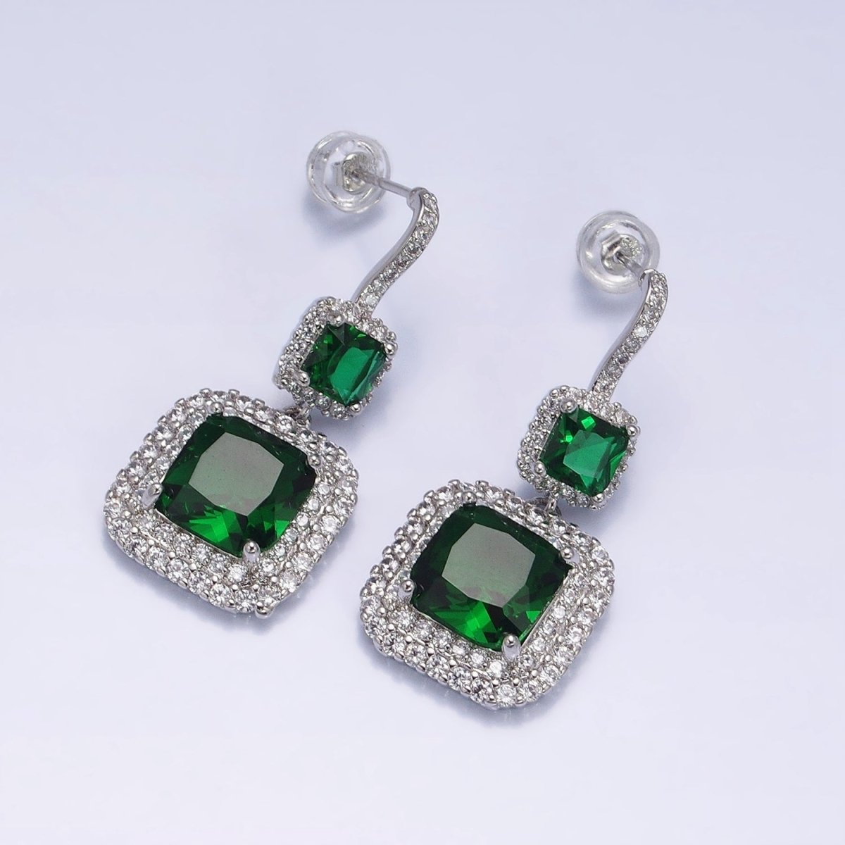 Gold Micro Pave Square Cocktail Earrings Multi Color CZ Statement Party Earrings Dangle Designer Earrings AD1504 - AD1515