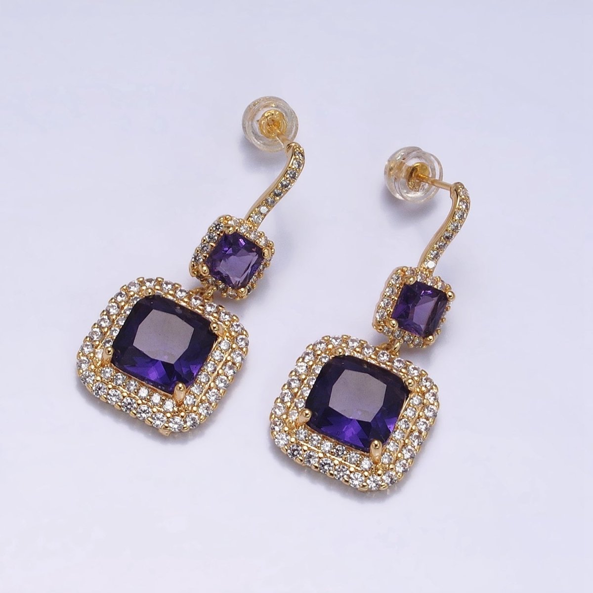 Gold Micro Pave Square Cocktail Earrings Multi Color CZ Statement Party Earrings Dangle Designer Earrings AD1504 - AD1515