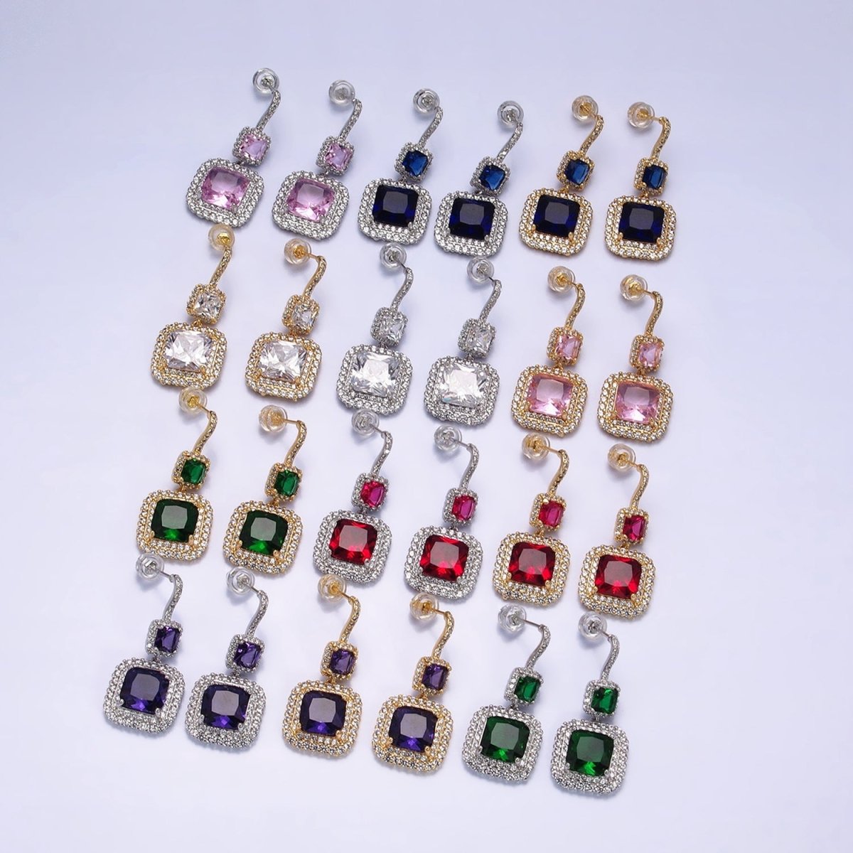 Gold Micro Pave Square Cocktail Earrings Multi Color CZ Statement Party Earrings Dangle Designer Earrings AD1504 - AD1515