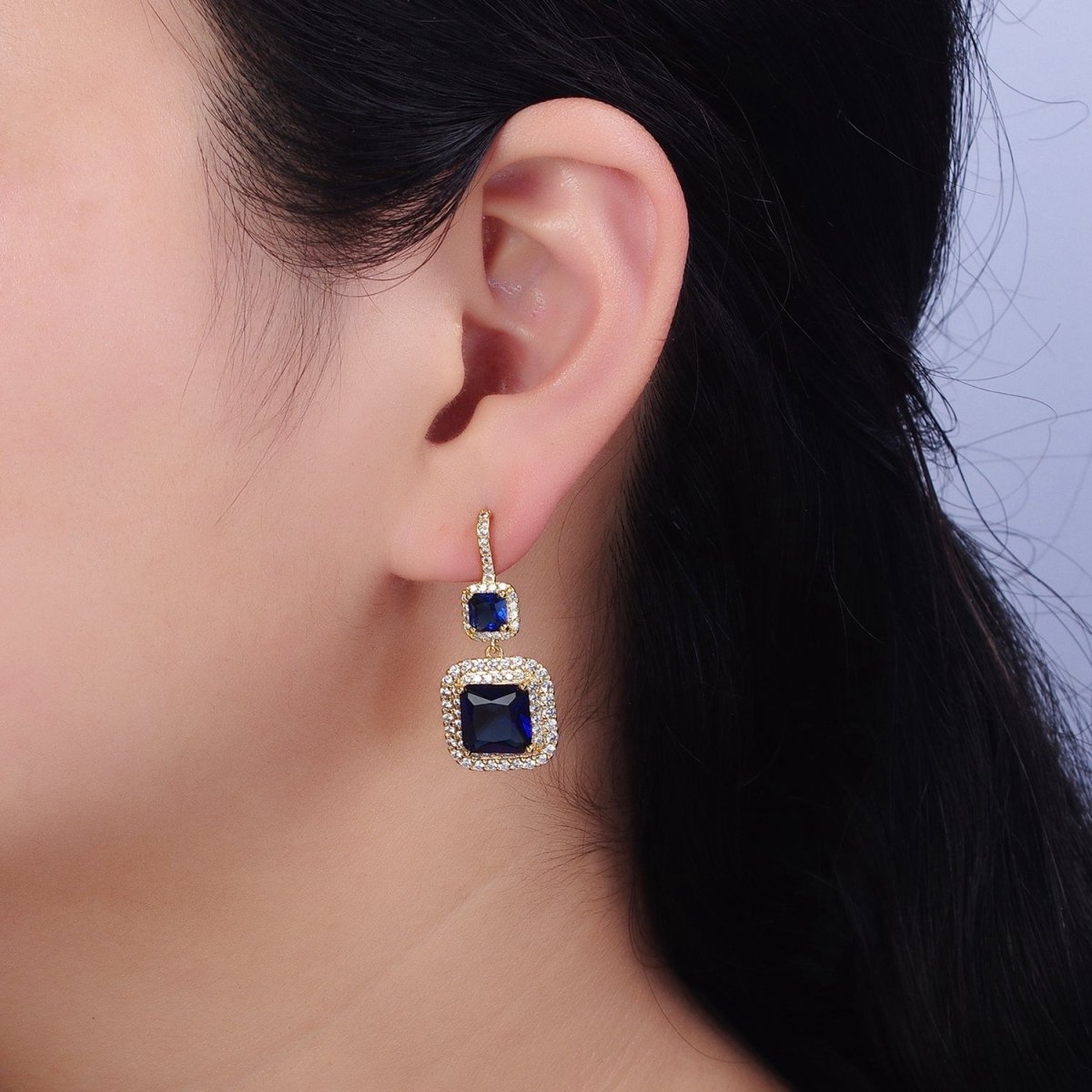 Gold Micro Pave Square Cocktail Earrings Multi Color CZ Statement Party Earrings Dangle Designer Earrings AD1504 - AD1515