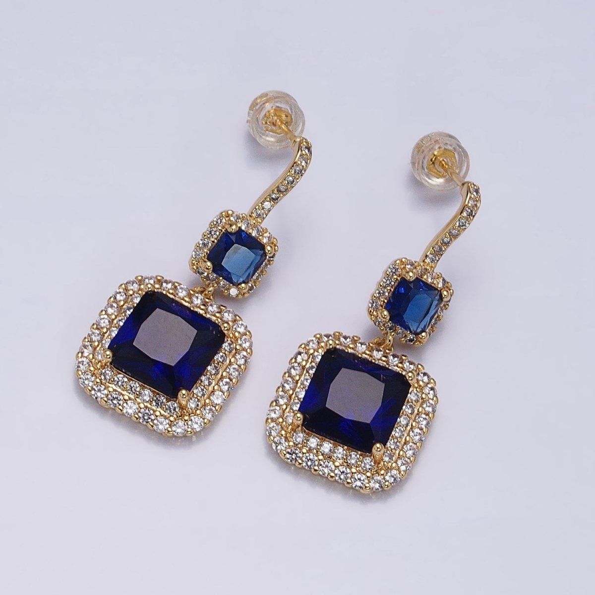 Gold Micro Pave Square Cocktail Earrings Multi Color CZ Statement Party Earrings Dangle Designer Earrings AD1504 - AD1515