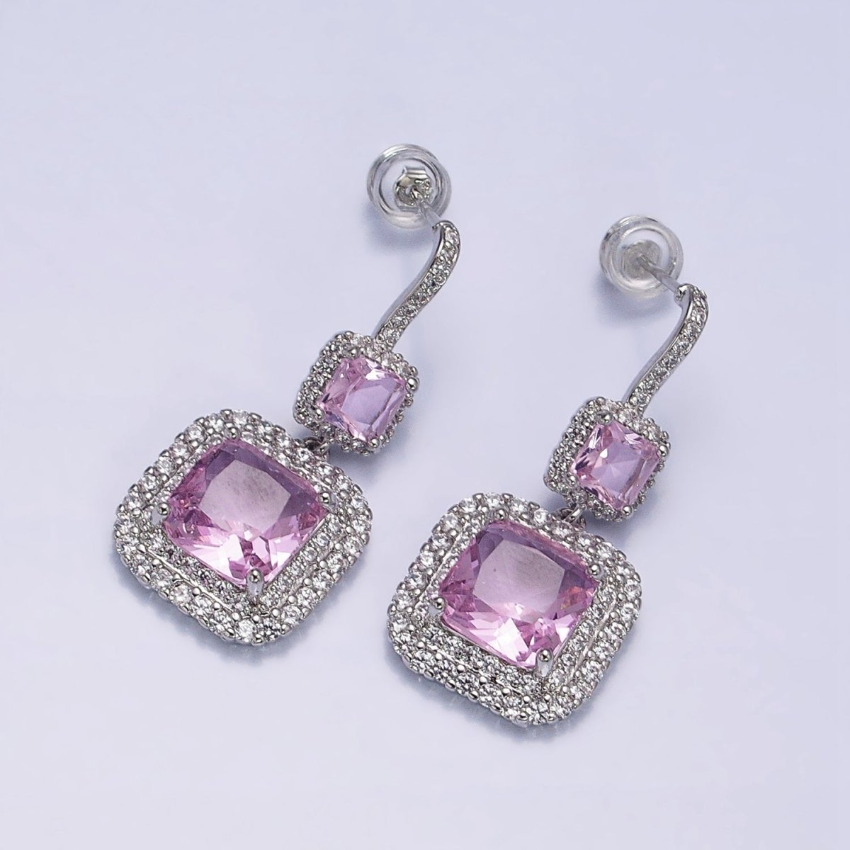 Gold Micro Pave Square Cocktail Earrings Multi Color CZ Statement Party Earrings Dangle Designer Earrings AD1504 - AD1515