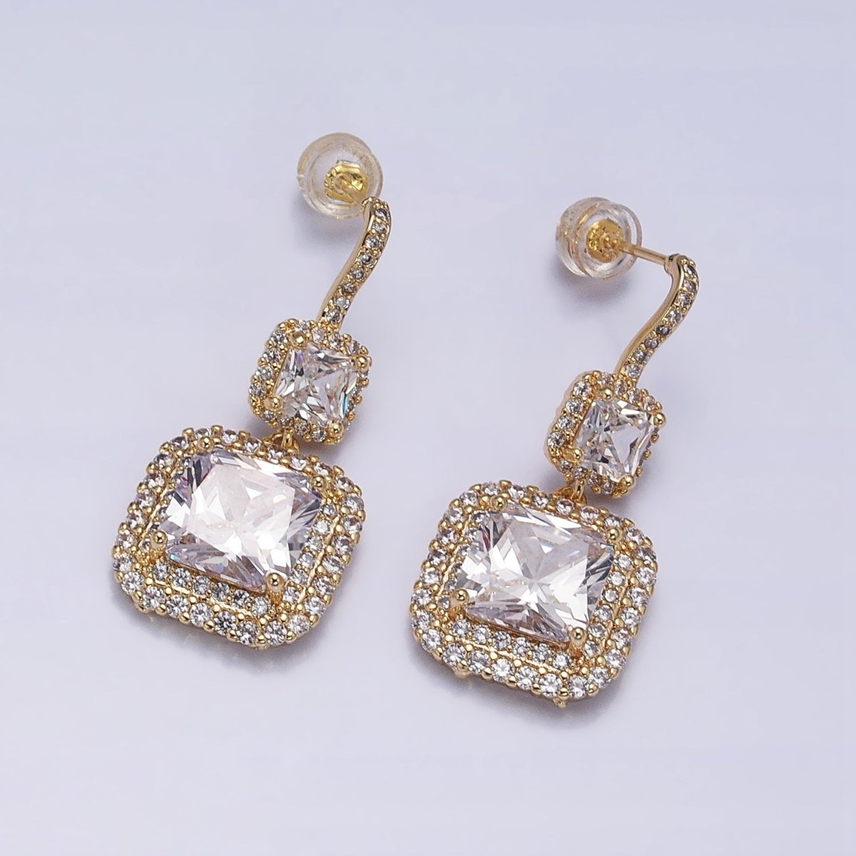Gold Micro Pave Square Cocktail Earrings Multi Color CZ Statement Party Earrings Dangle Designer Earrings AD1504 - AD1515
